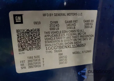 2020 Chevrolet Colorado 4Wd Short Box Wt from USA, damaged, VIN 1GCGTBENXL1136057